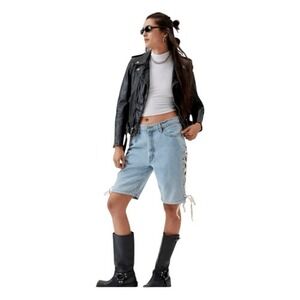 Urban Renewal Remade Levi's‎ Lace Up Denim Jort Jean Shorts Blue Medium Wash 30